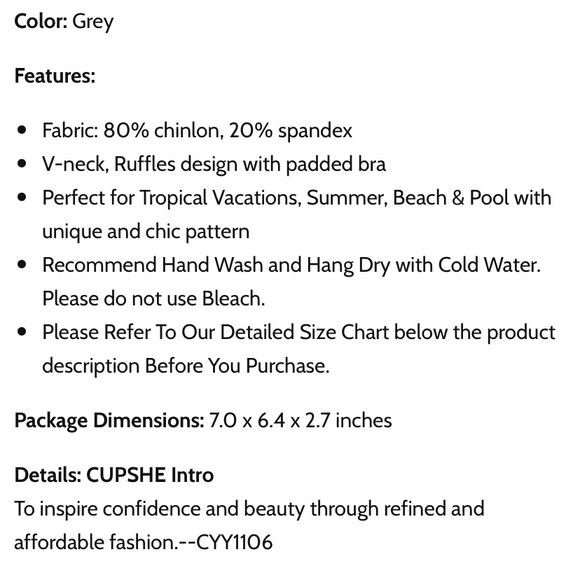 NWT Cupshe Sweet Smile Pewter Gray Ruffle Cutout Swimsuit - S - Picture 9 of 14